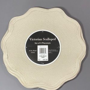 NEW Benson Mills Victorian Scalloped Placemats Tan Linen Set